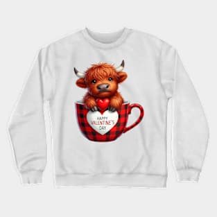 Valentine Highland Cow In Tea Cup Crewneck Sweatshirt